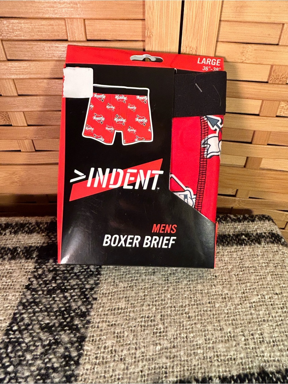 🐾2/$8- Men's Red with Cupid shit hearts Boxer Briefs - Large